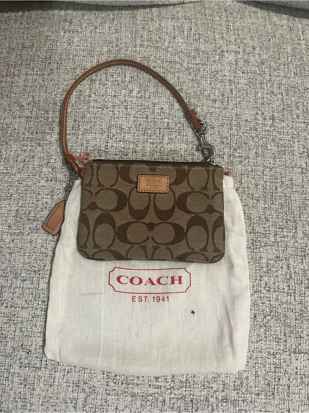 Vintage Coach Brown Signature Canvas Wristlet with Leather Strap